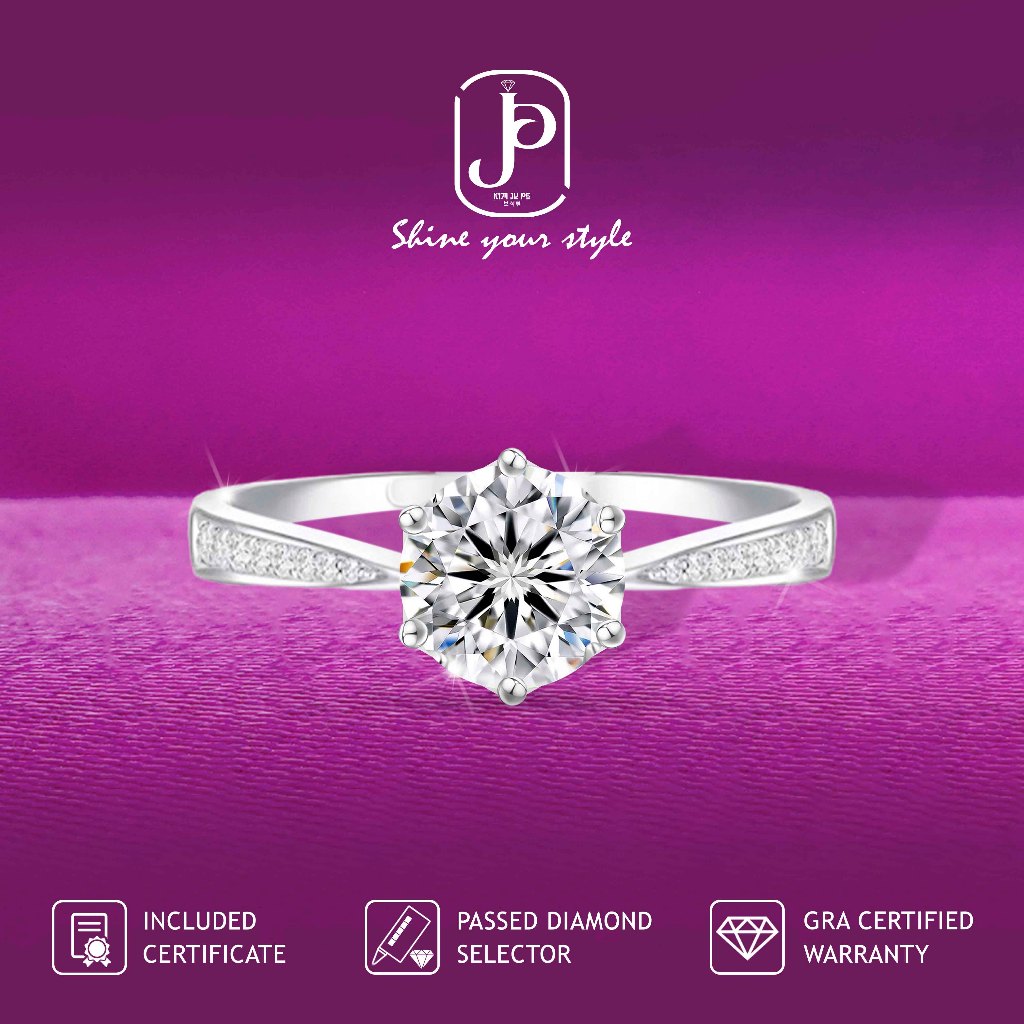 Kimjupe Cincin Wanita Diamond Moissanite Sarah 1CT Silver 925 Gold Plated ORI Certificate Cnm32