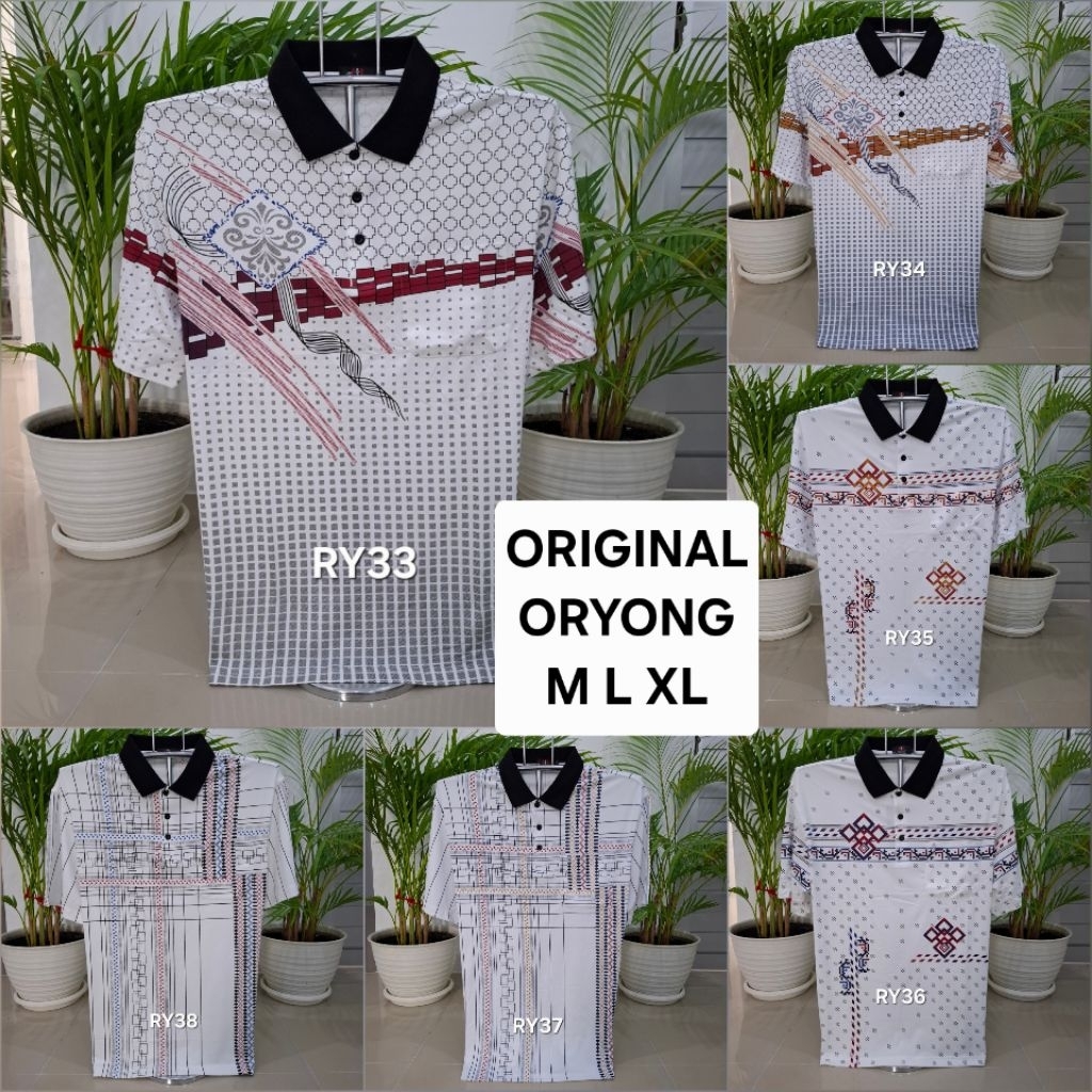 ORYONG - Kaos Kerah Laki size M L XL - bahan ekonomis katun motif RY33-RY60