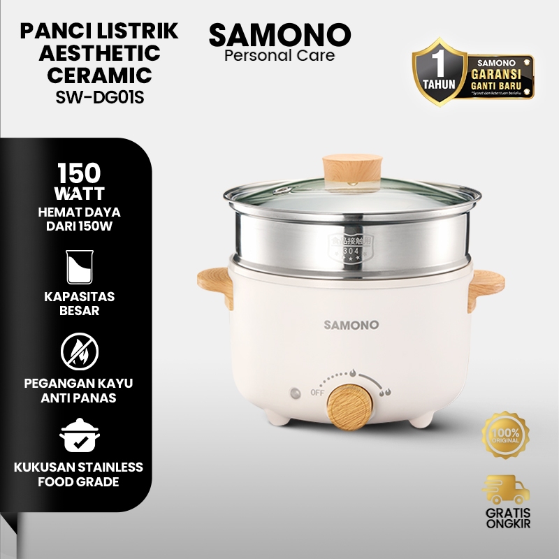 SAMONO Panci Listrik 2.4L Serbaguna Panci Elektrik ukuran besar Alat Masak Listrik Anti Lengket Tefl