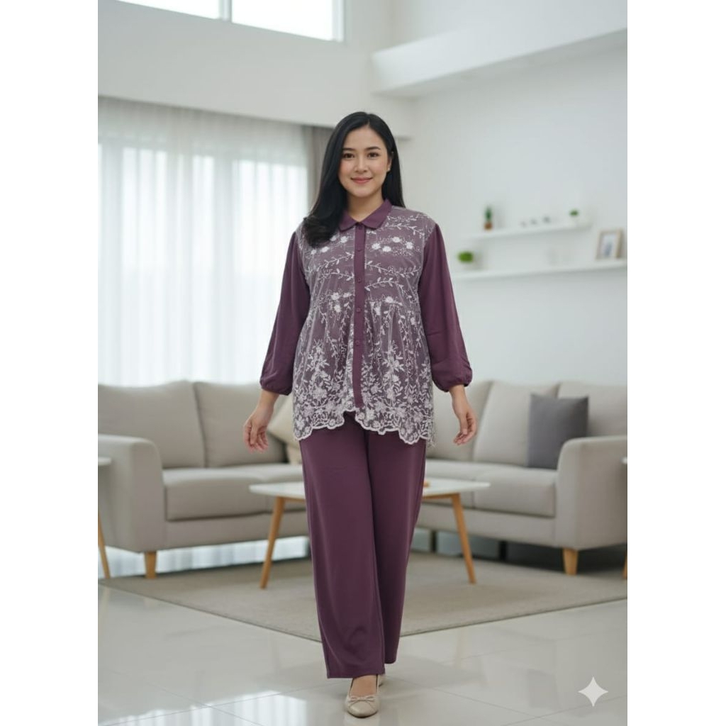 setelan celana wanita crinkle brokat Tile/one set Meilo jumbo busui/setcel dewasa model terbaru