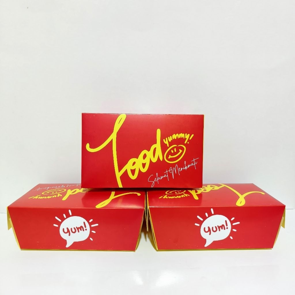 Paper Lunch Box M 100 pcs Ivory Laminasi  Glossy Dus Makanan Kotak Kue Nasi Ayam Mie Pisang Coklat g