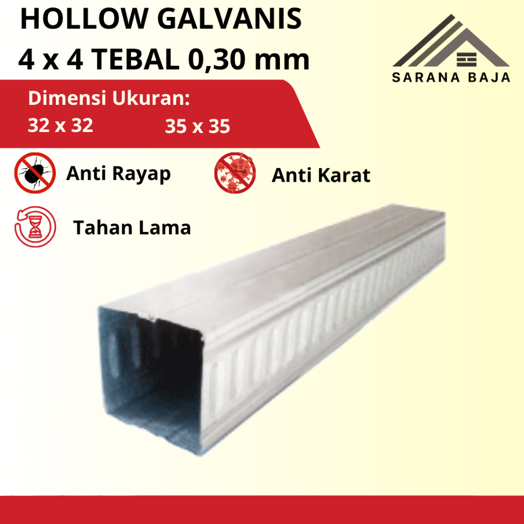 Hollow Galvanis 4 x 4 Tebal 0,30 mm