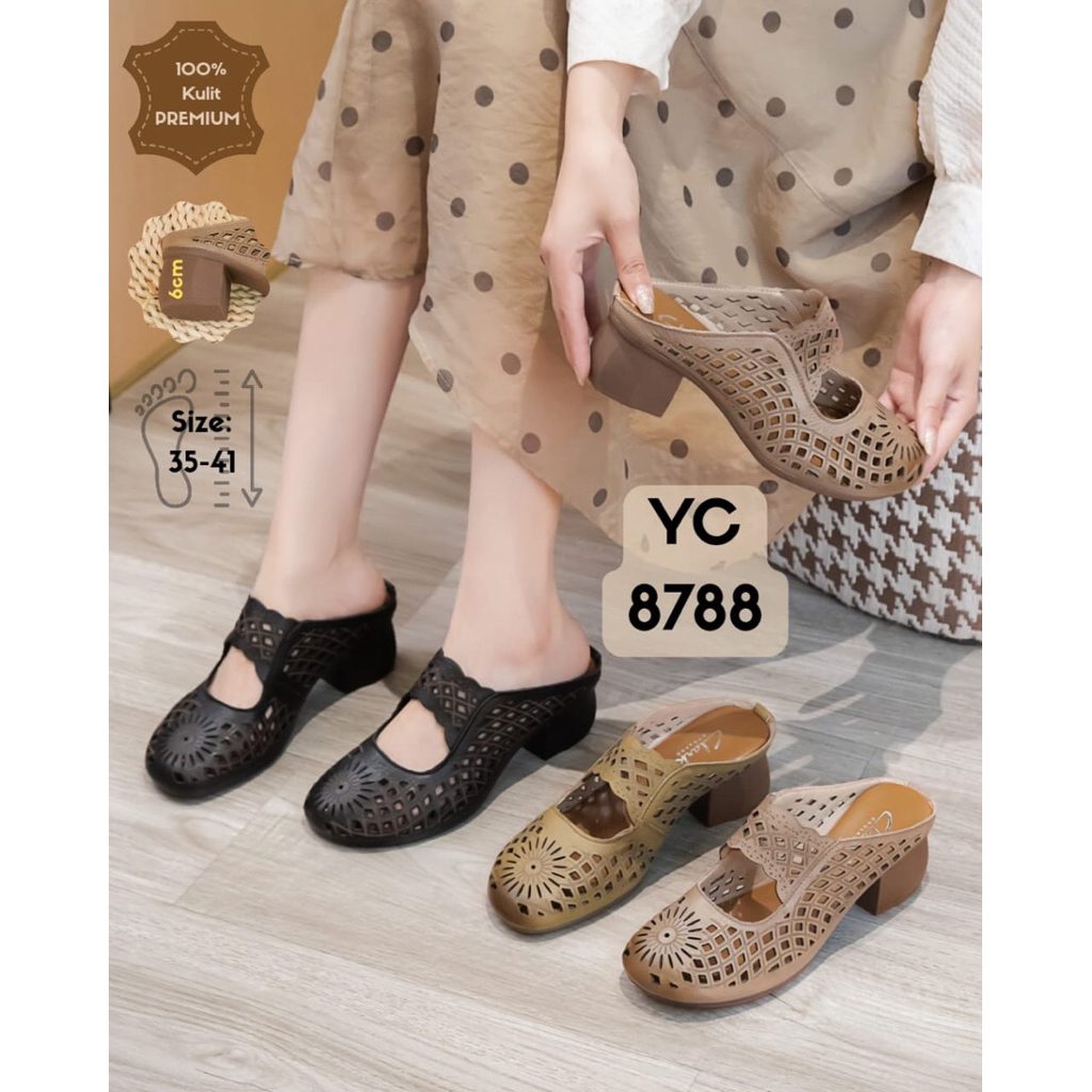 Sepatu Sandal Wanita CLRK YC8788 Mule Sandal Block Heel 6cm Real Leather Kulit Asli 100% Import