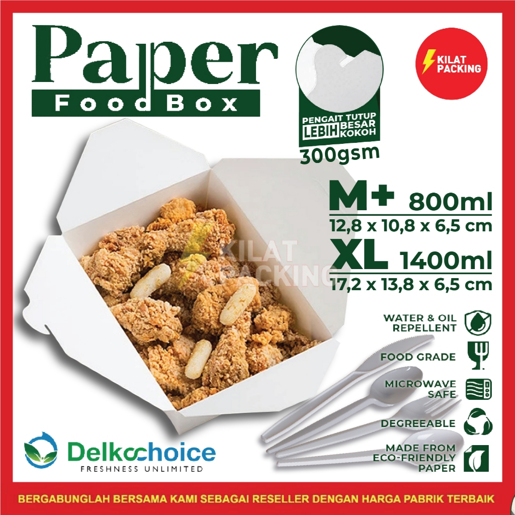Foodpail Paper Lunch Box Kotak Makanan Rice Box Size M-XL Box Makanan Food Grade Ivory White Pail De