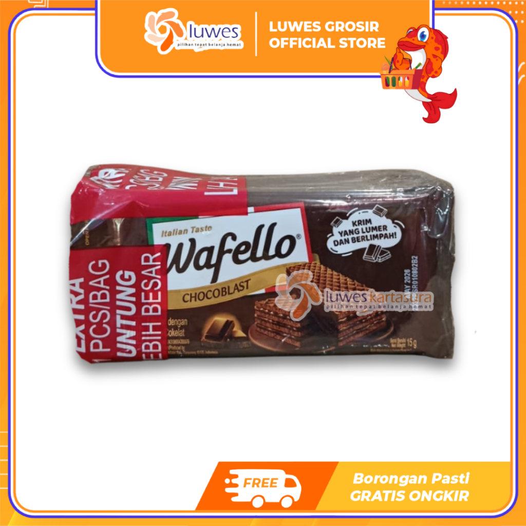 [GROSIR] Wafello Chocoblast Snack Cemilan Wafer Italia Cokelat Pack Renceng Isi 10pcs Termurah