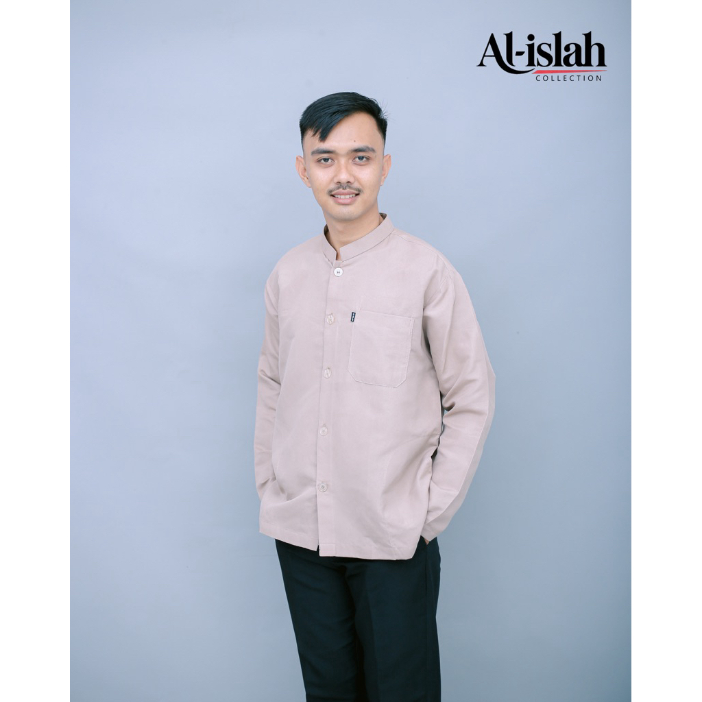 Baju Koko Pria Muslim Amu Modern Polos Adem Bahan Berkualitas-Lengan Panjang,Koko Amu Murah Berkuali