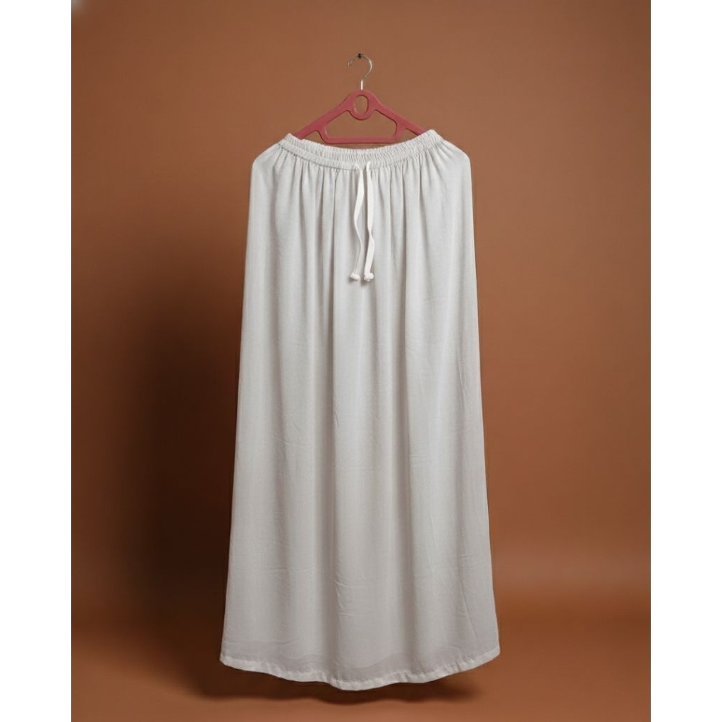 rok panjang bahan fleece tebal warna cream a line