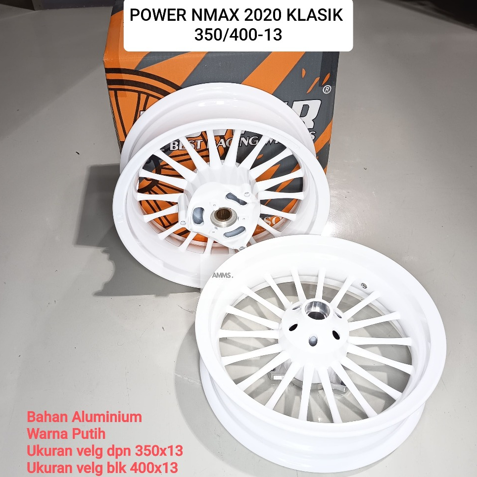 SEPASANG VELG POWER NMAX 2020 KLASIK 350/400-13 PUTIH ; BIRU