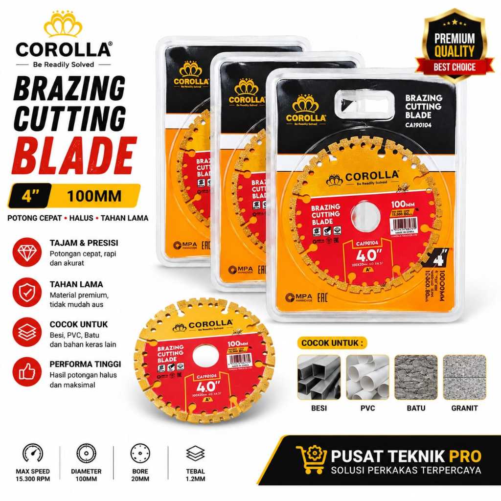 Mata Gerinda Potong Besi Corolla Brazing Cutting Blade PVC Batu Granit 4 Inch - mata potong baja hol