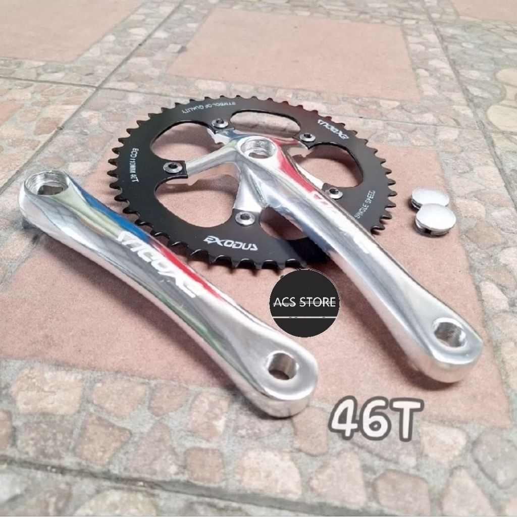 CRANK SINGLE 46T 170mm EXODUS ALLOY SILVER PIRINGAN GIGI DEPAN SEPEDA FIXIE COMMUTER