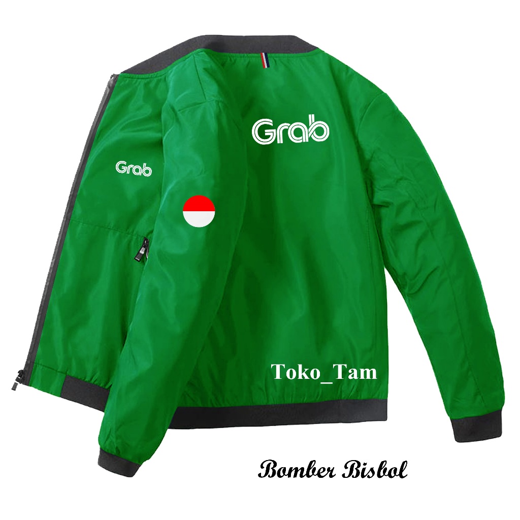 Jaket Bisbol Bomber Logo Grab Grabfood Pria Wanita Original Jaket Taslan Slimfit Driver Ojol Grabbik