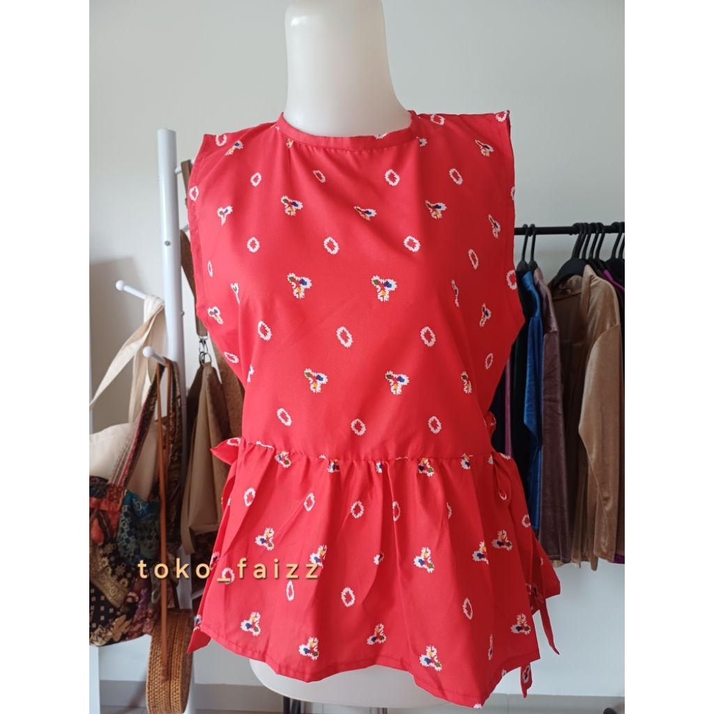 Vest Outer Rompi Batik Motif Jumputan Warna Merah