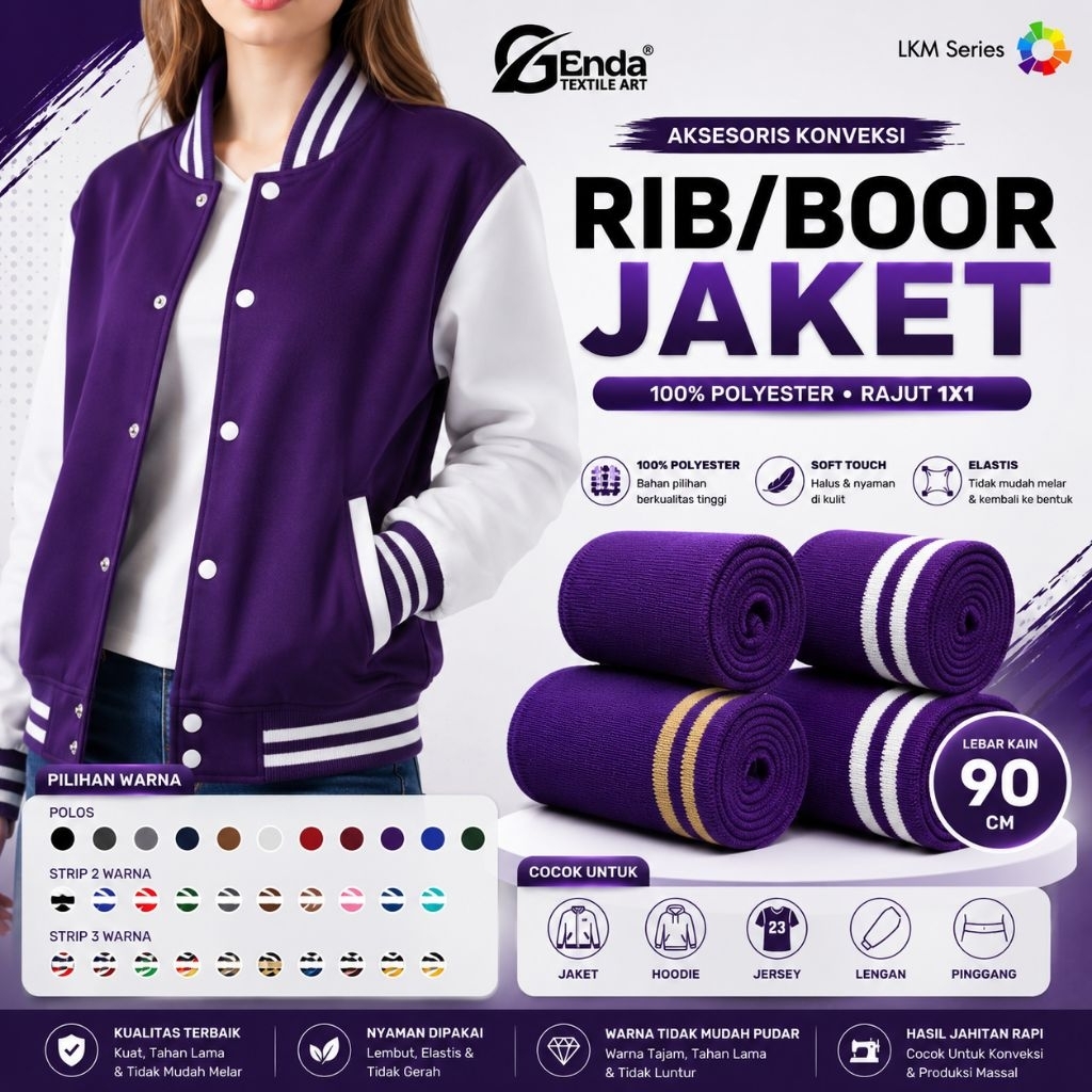 Ungu Royal | Kain rib bur pemium polyester untuk jaket aksesoris fashion warna lengkap bisa custom