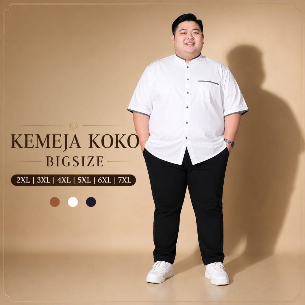 Alhakam Kemeja Koko Lengan Pendek Pria Jumbo Premium Katun Toyobo Premium Termurah Oversize xxxxlxxx