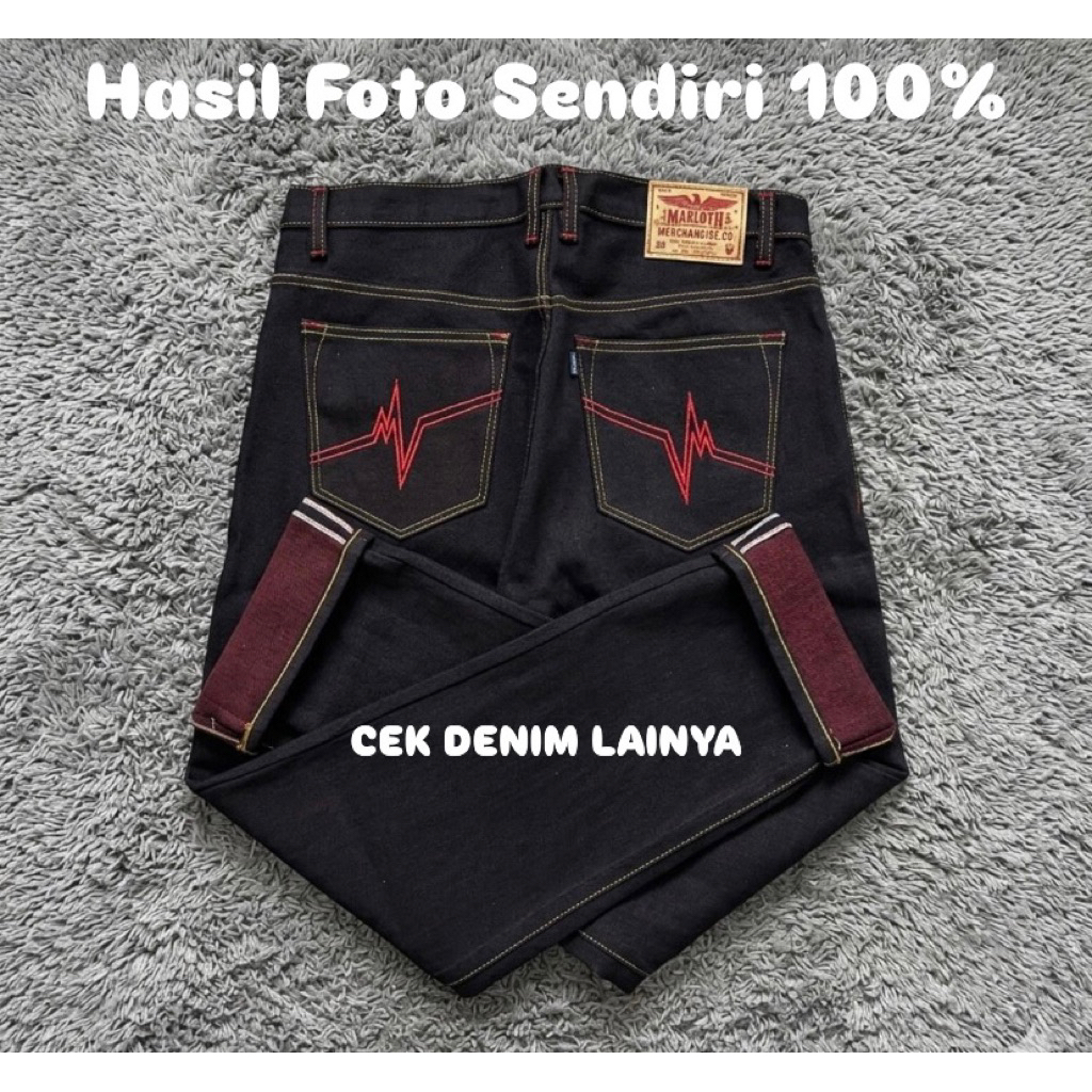 DENIM SELVEDGE RED & WHITE LINE Celana Panjang Pria 16 oz Sanforized Motif Detak Polos Size 28-34 Ce