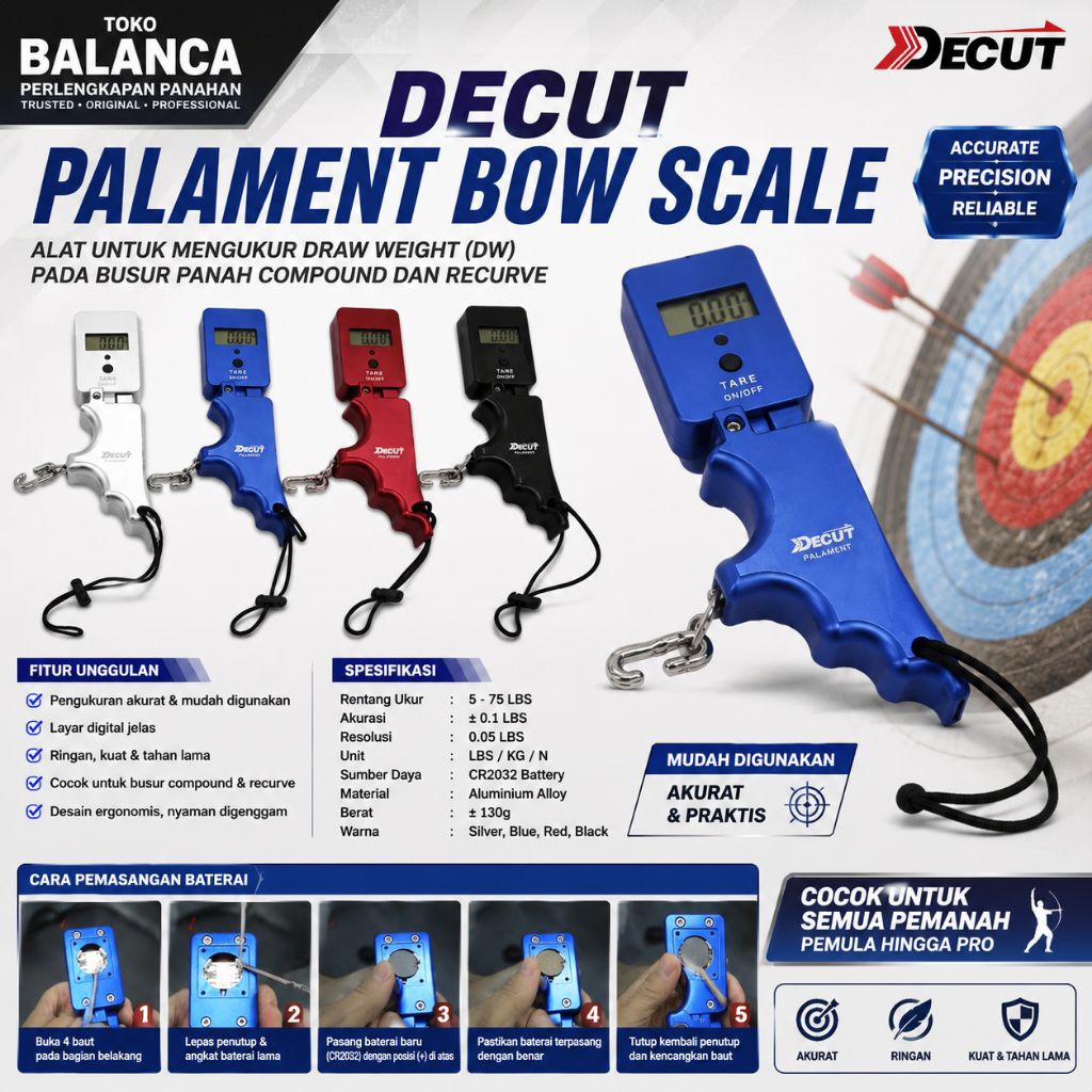 DECUT Palament Bow Scale Draw Weight Scale Busur Panah Compound Recurve DW Meter