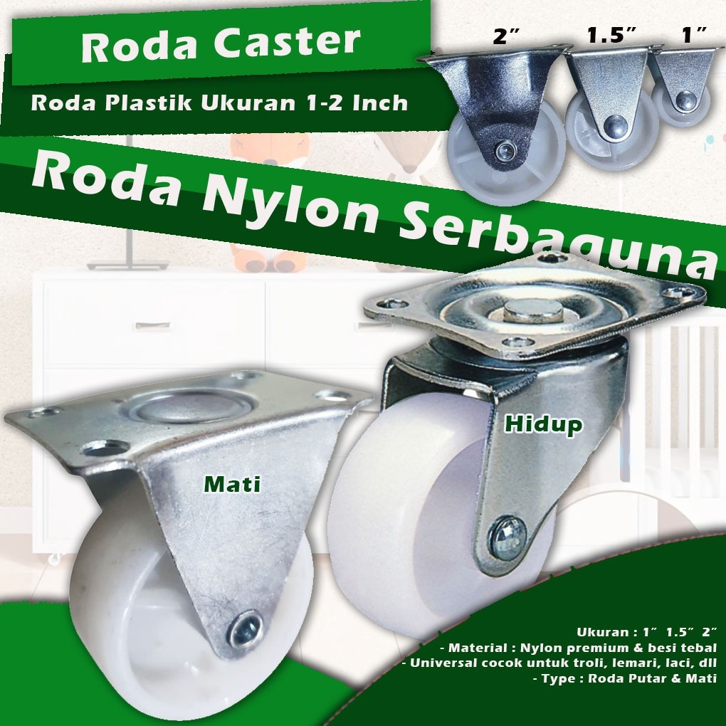 GBS   Roda Caster Nylon Roda Lemari Roda Kecil Roda Caster Wheel Roda Trolley Kastor Lemari 1-2 Inch