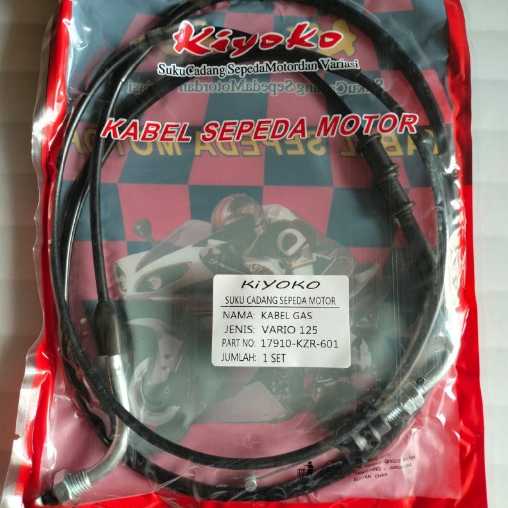 Kabel Gas Honda Vario 125 FI CBS ISS Kiyoko Tali Kawat Gas Matic 17910-KZR-601 Harga Per 1 Set
