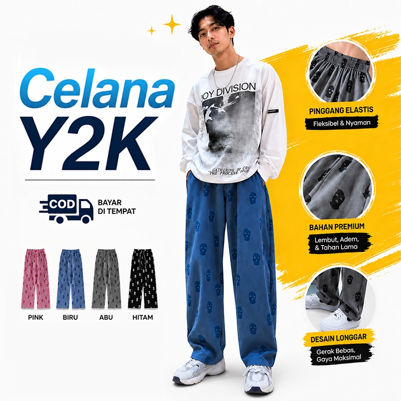 Tengkorak Y2K  Celana Korduroi Pria Celana Panjang Pria Y2k Celana Longgar Celana Panjang Longgar Pr