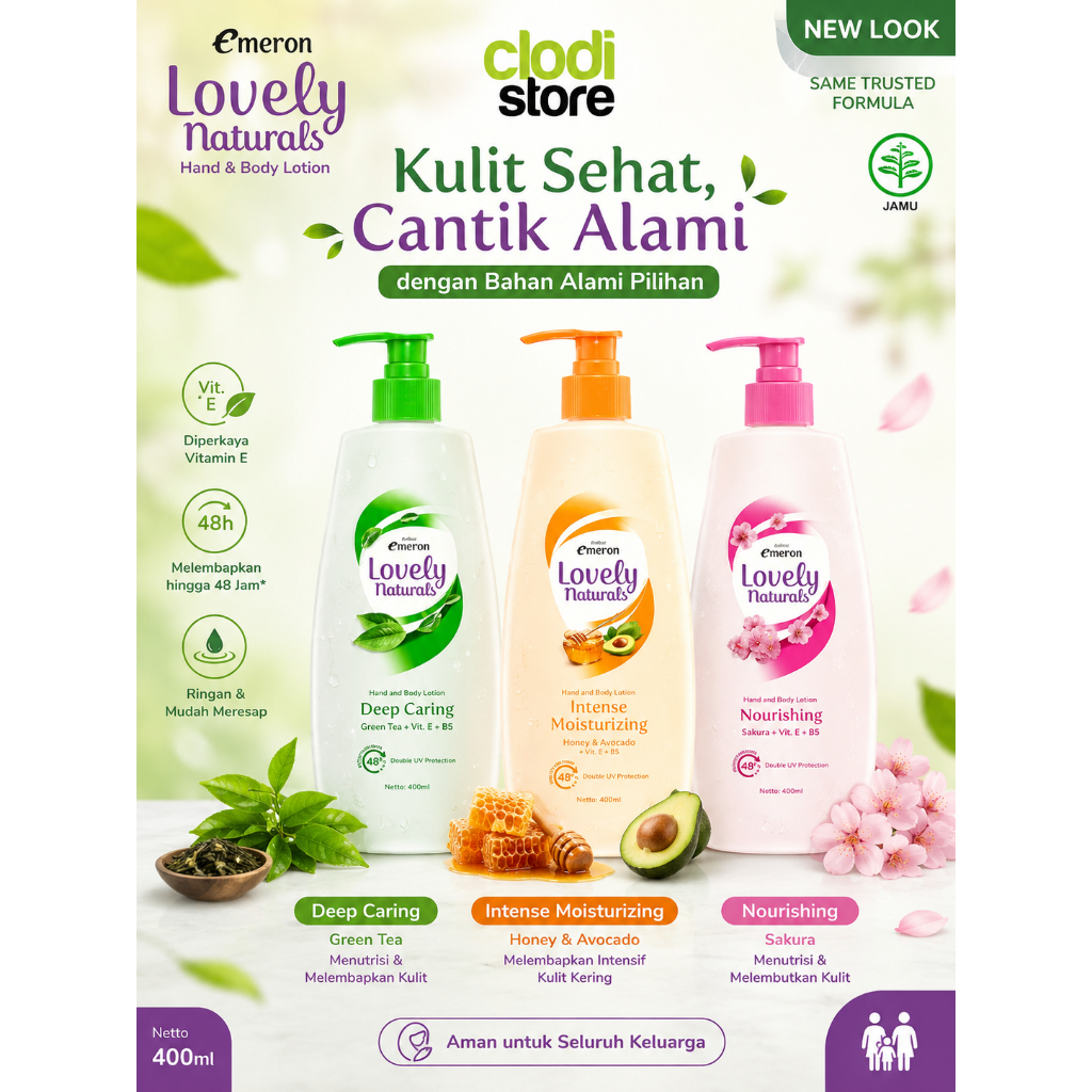 Emeron Lovely Naturals Hand & Body Lotion Pump 400ml Hand & Body Emeron Natural Lotion