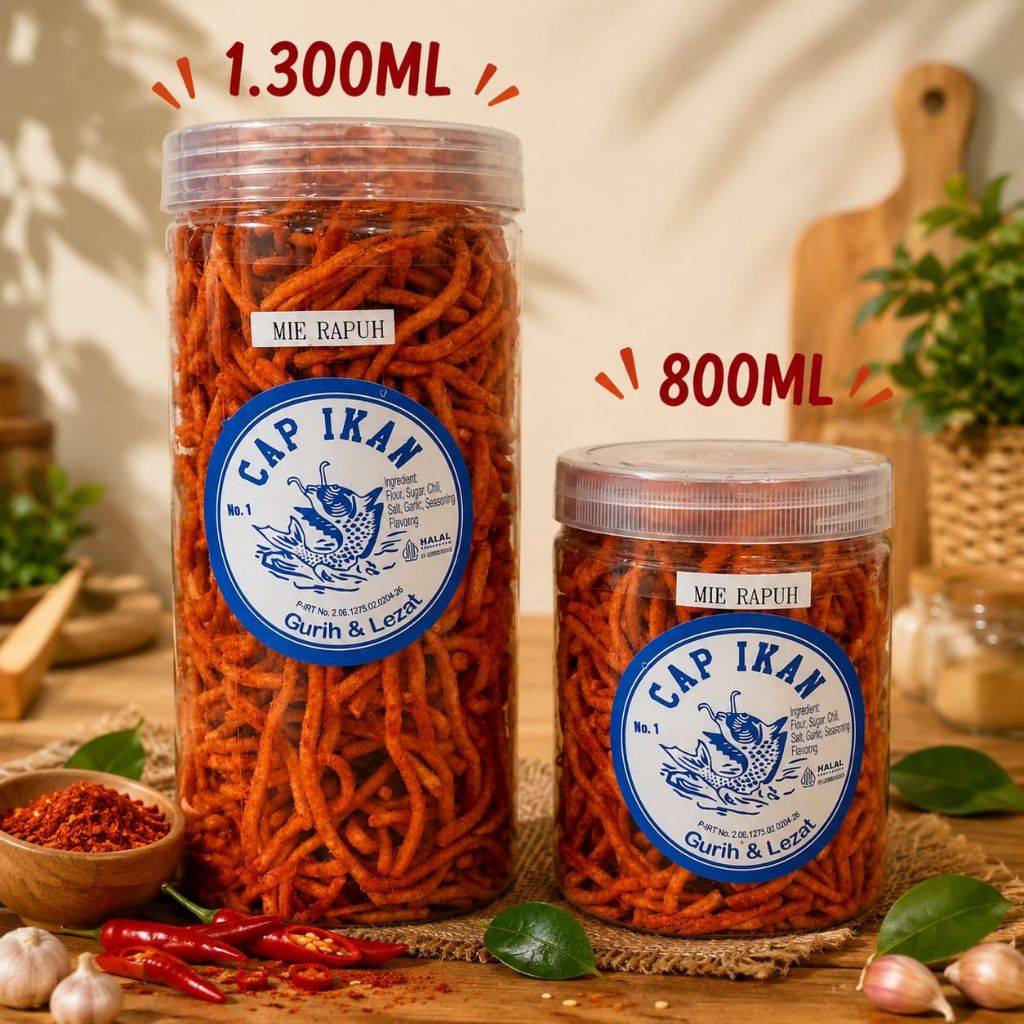 Kerupuk Mie Lidi CAP IKAN Ukuran Toples 800ml & 1300ml / Snack CAP IKAN