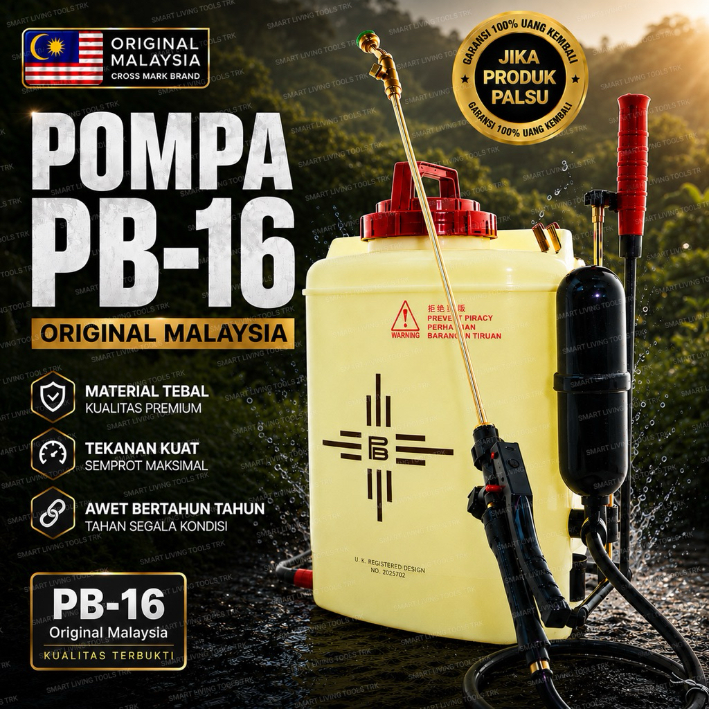 Sprayer Punggung PB-16 Original Cross Mark Malaysia | Tekanan Kuat Anti Bocor | Pompa Semprot Hama K