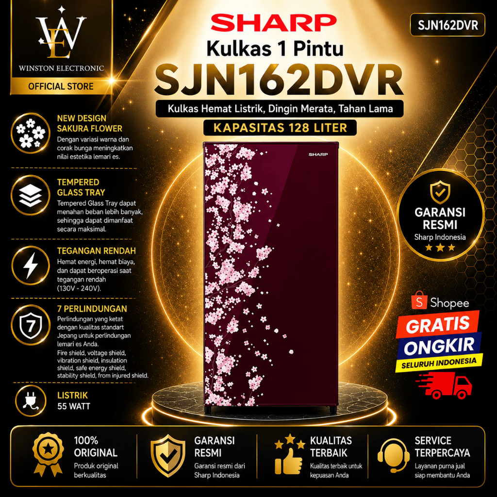 KULKAS SHARP  1 PINTU SJN162DVR 128L/SJN-162DVR/SJN 162DVR/SHARP KULKAS 1 PINTU/ORIGINAL BERGARANSI