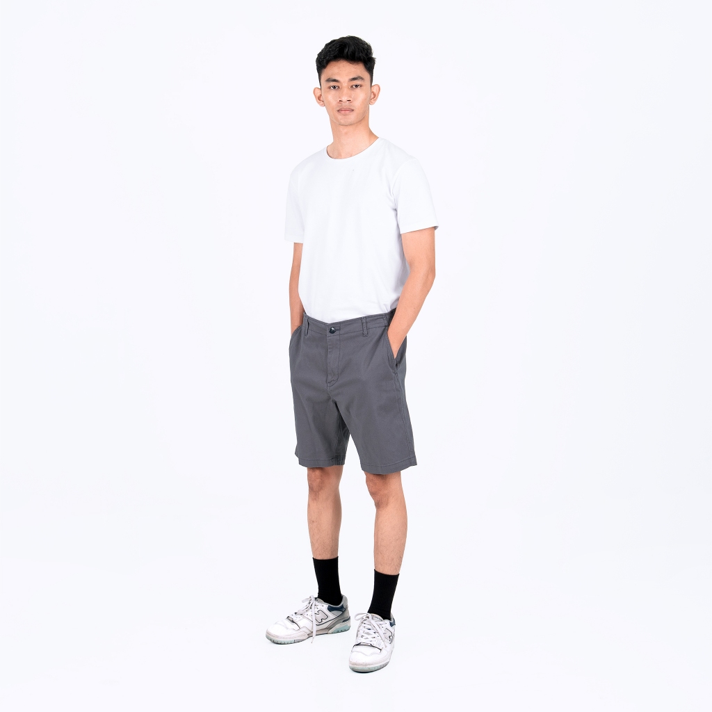 BENHILL Celana Pendek Chino Bermuda Katun Stretch Hijau Army-Dark Grey 122-A382