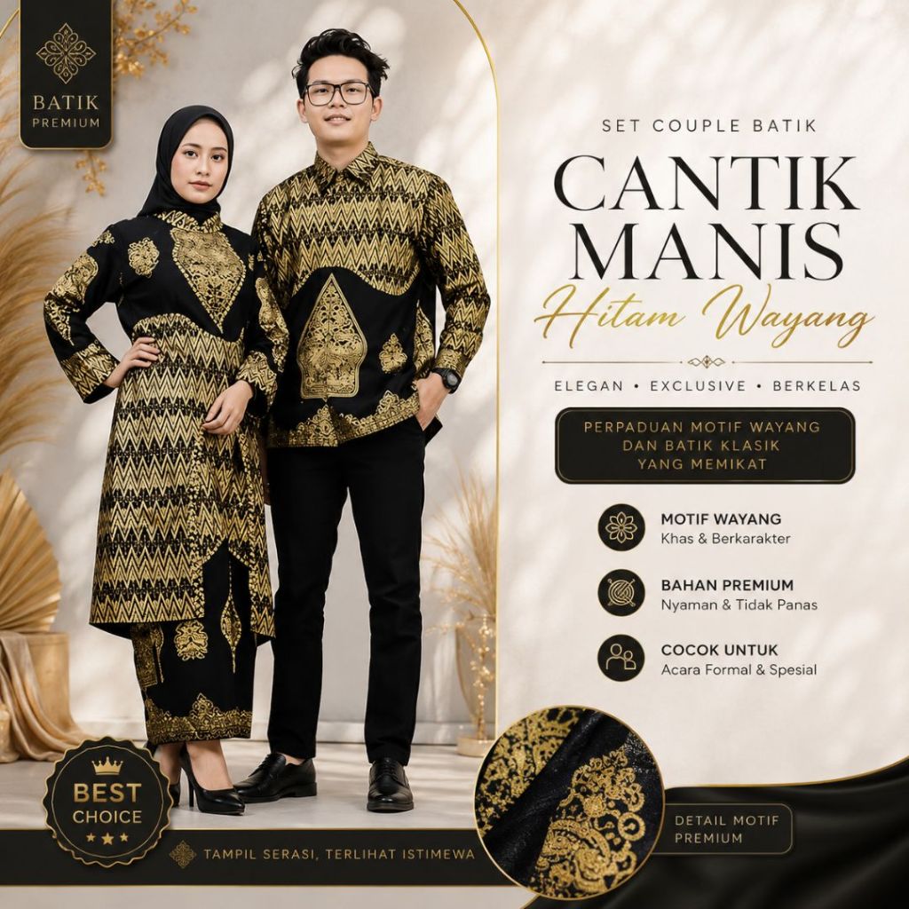 Nyimas Songket - Baju Songket Palembang Couple | Set Couple Batik Cantik Manis Hitam Wayang