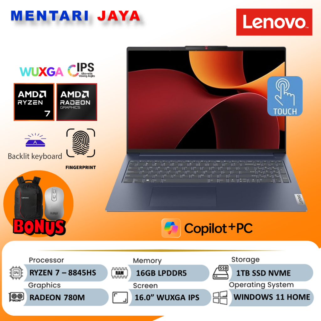 Lenovo Ideapad Slim 5 16 Ryzen 7 8845HS 1TB SSD 16GB IPS Touchscreen Windows 11