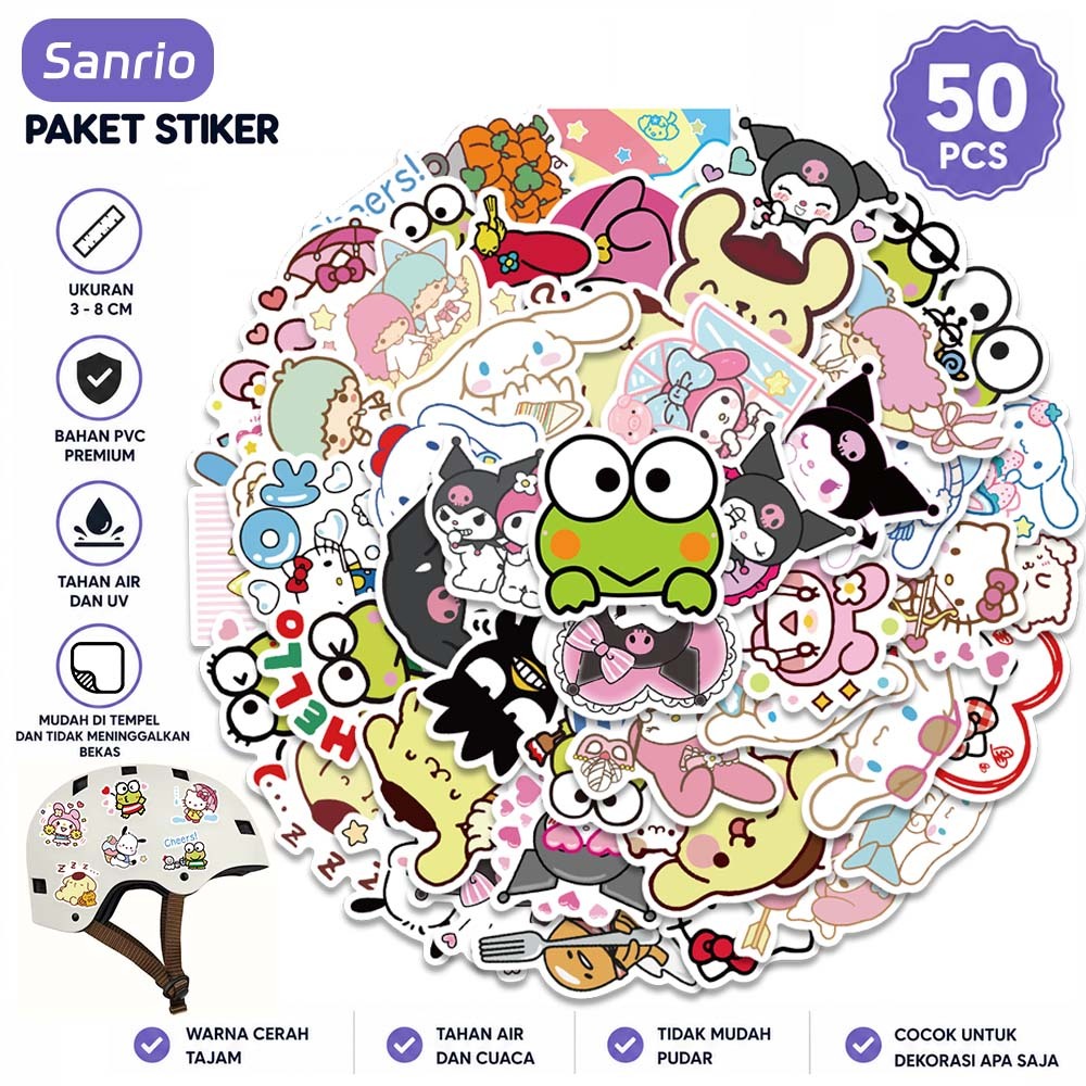 10/50pcs Stiker Kawaii Sanrio Kuromi Melody Hello Kitty Stiker Kartun Lucu untuk Laptop Buku Harian 