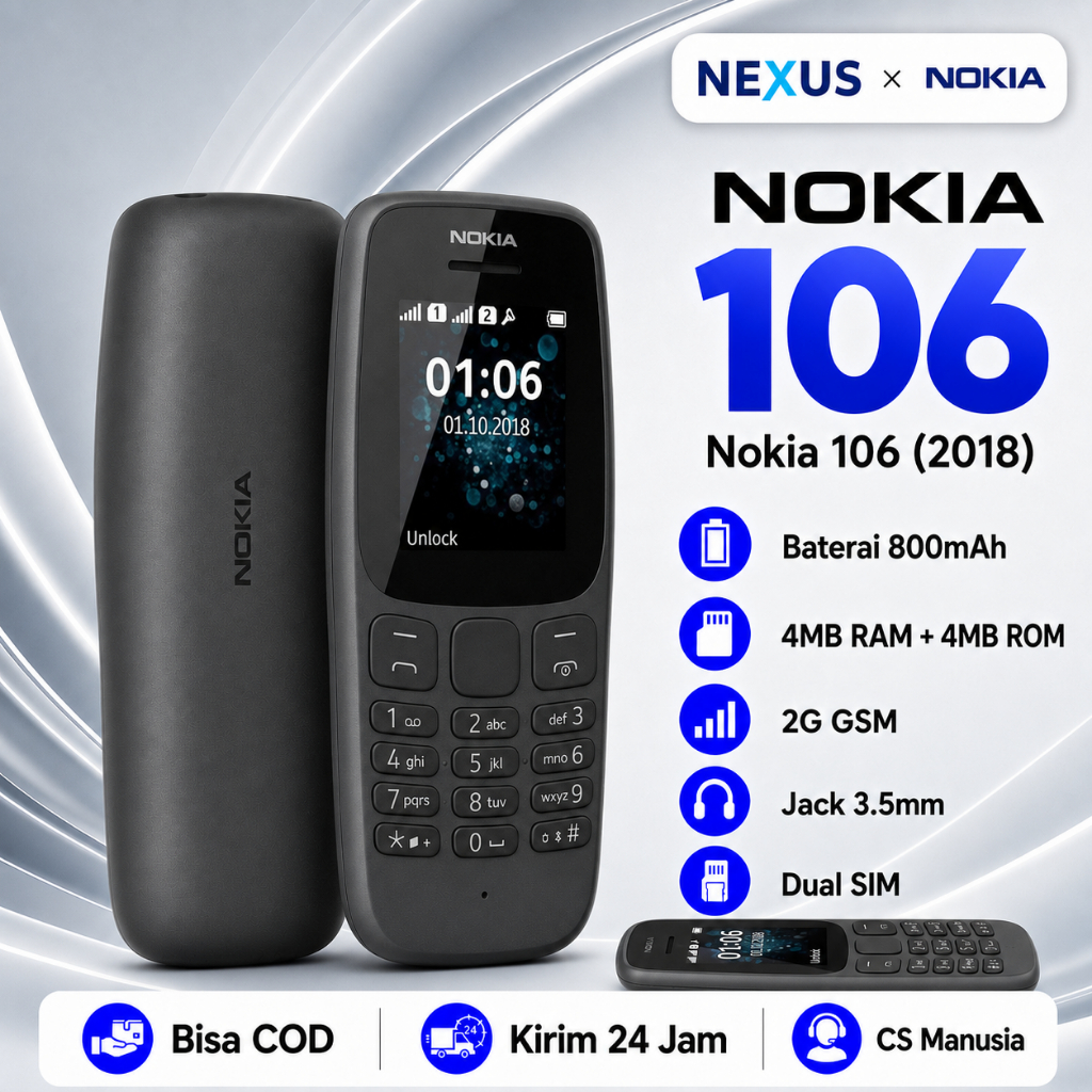 HP Nokia 106 2018 Dual SIM Desain Ergonomis Baterai Awet Baru Original Fullset Garansi Toko 30 Hari