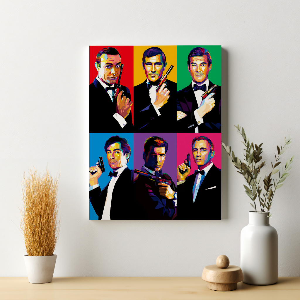 Poster James Bond Evolution Agen 007 Aktor Film Dekorasi Hiasan Dinding