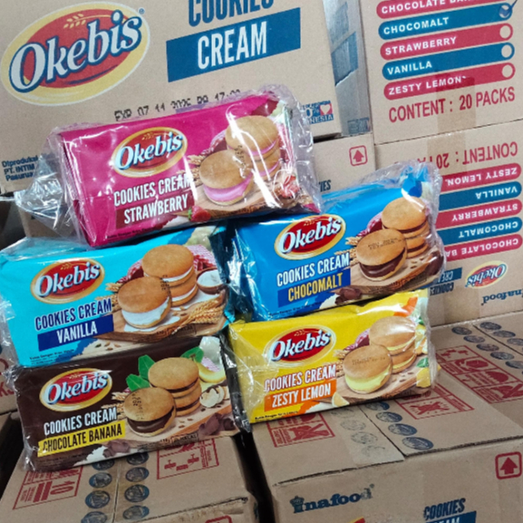 Okebis Inafood Cookies Cream 170gr  - 1 dus isi 20pcs (KARTONAN)