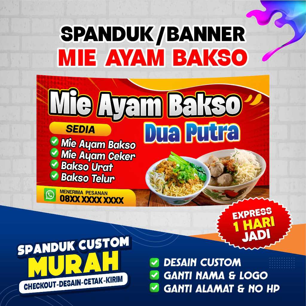 SPANDUK BANNER MIE AYAM BAKSO MURAH CUSTOM