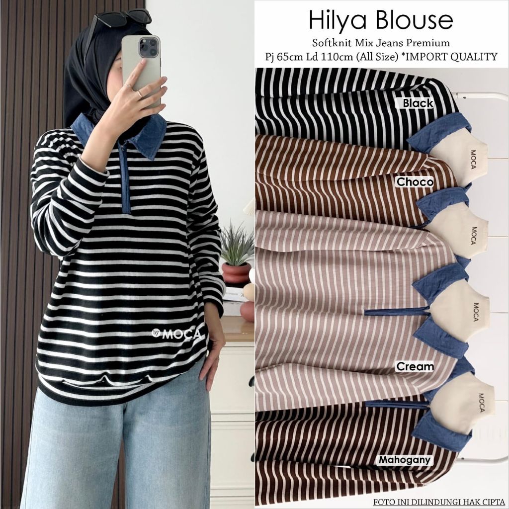 Hilya Blouse Atasan Polos Jumbo Allsize Premium Knit Uniqlo Original Moca Berlabel