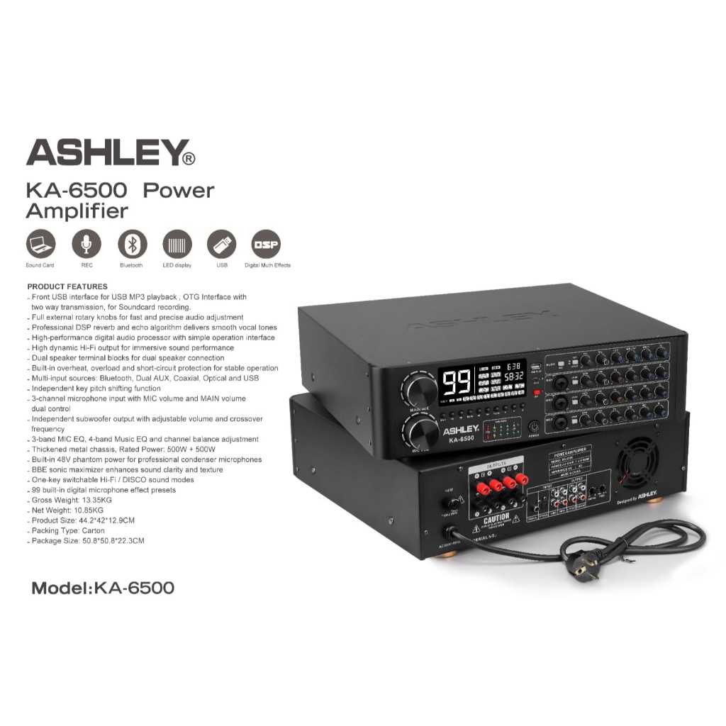 POWER AMPLIFIER KARAOKE ASHLEY KA6500 KA 6500 ORIGINAL