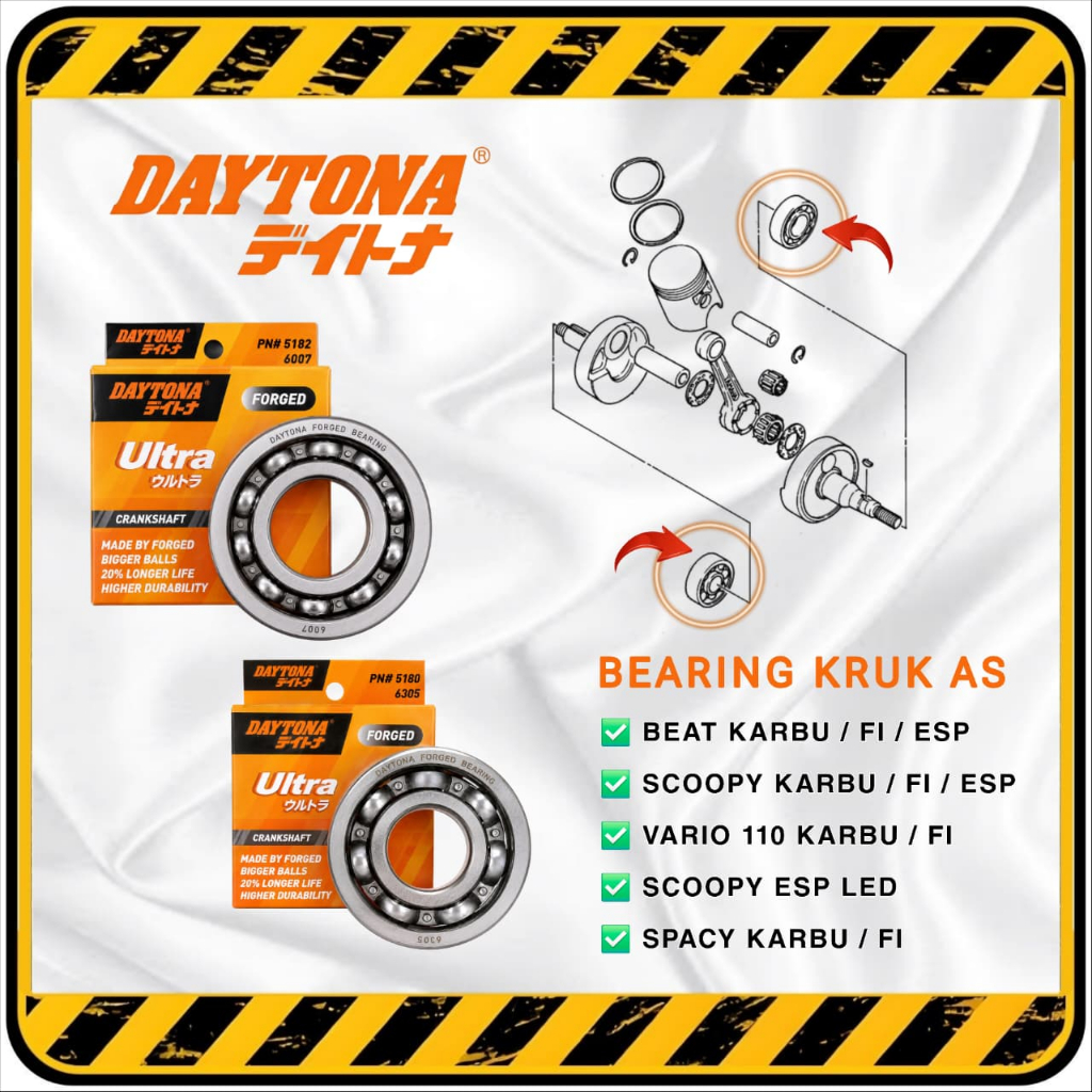DAYTONA > Bearing Laker Laher Forged Bandul Kruk As Kiri / Kanan Honda BEAT | SCOOPY | SPACY | VARIO
