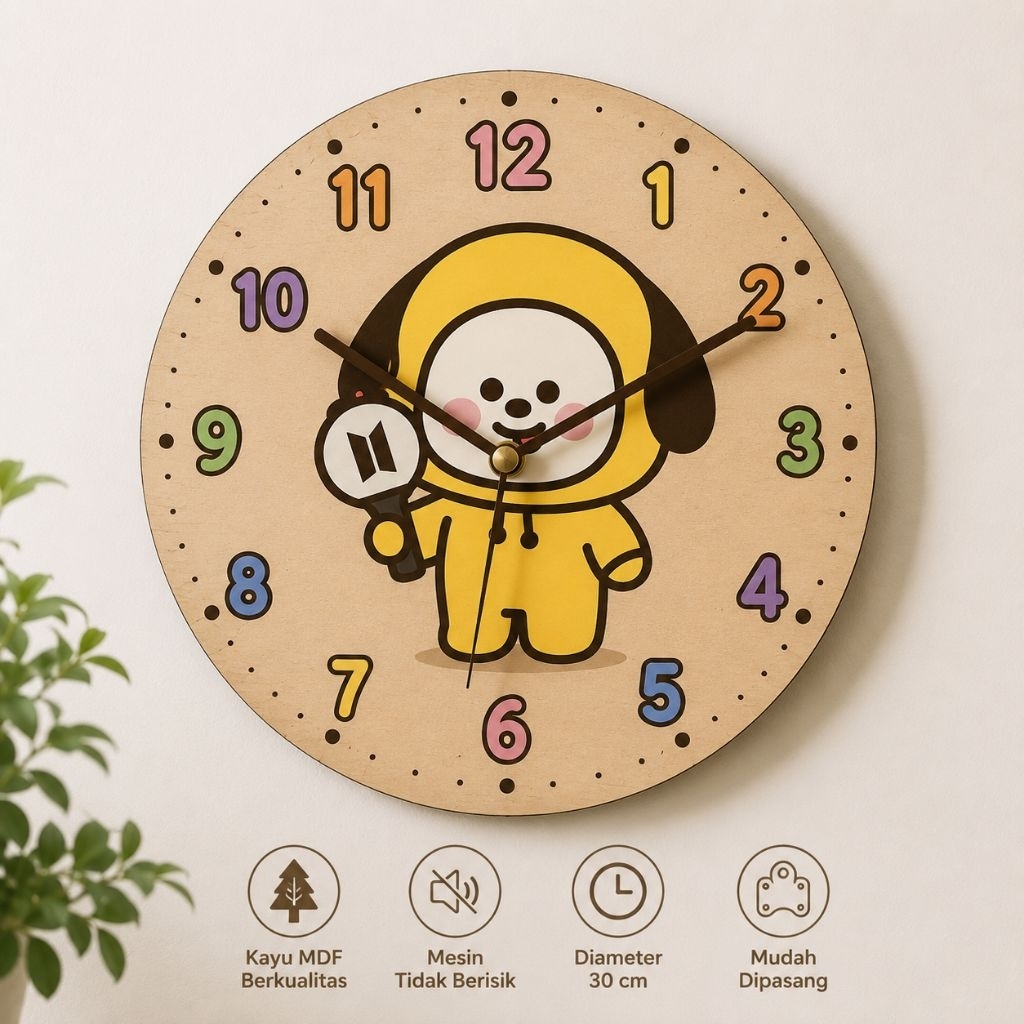 Jam Dinding BTS 21 Pegang Logo Custom MDF Special Edition