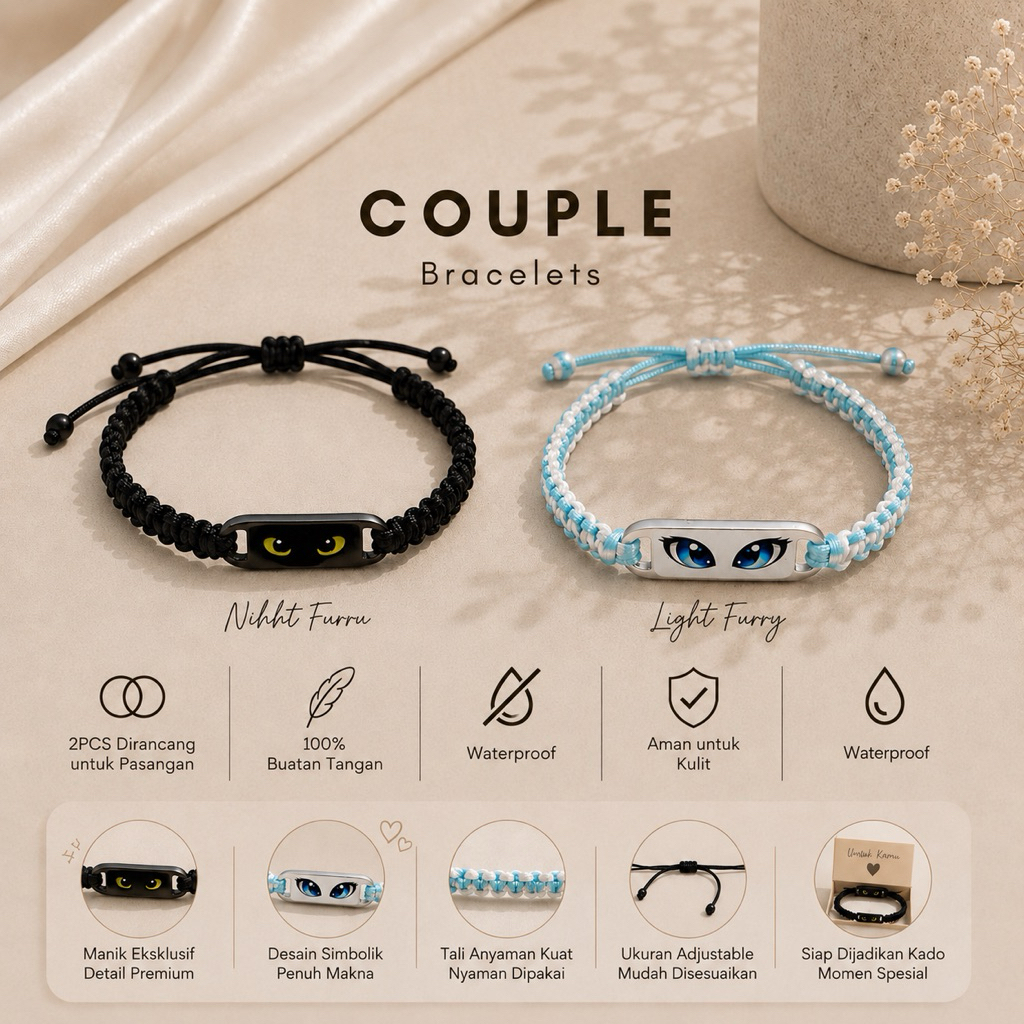 Gelang Couple Anyam Rajut Night Fury & Light Fury