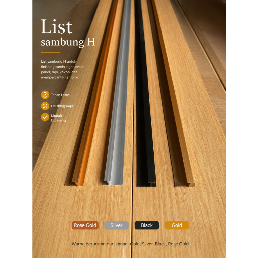 List Aluminium PVC Marmer Penutup Sambungan Tipe H Frame Wallboard Finishing Aluminium