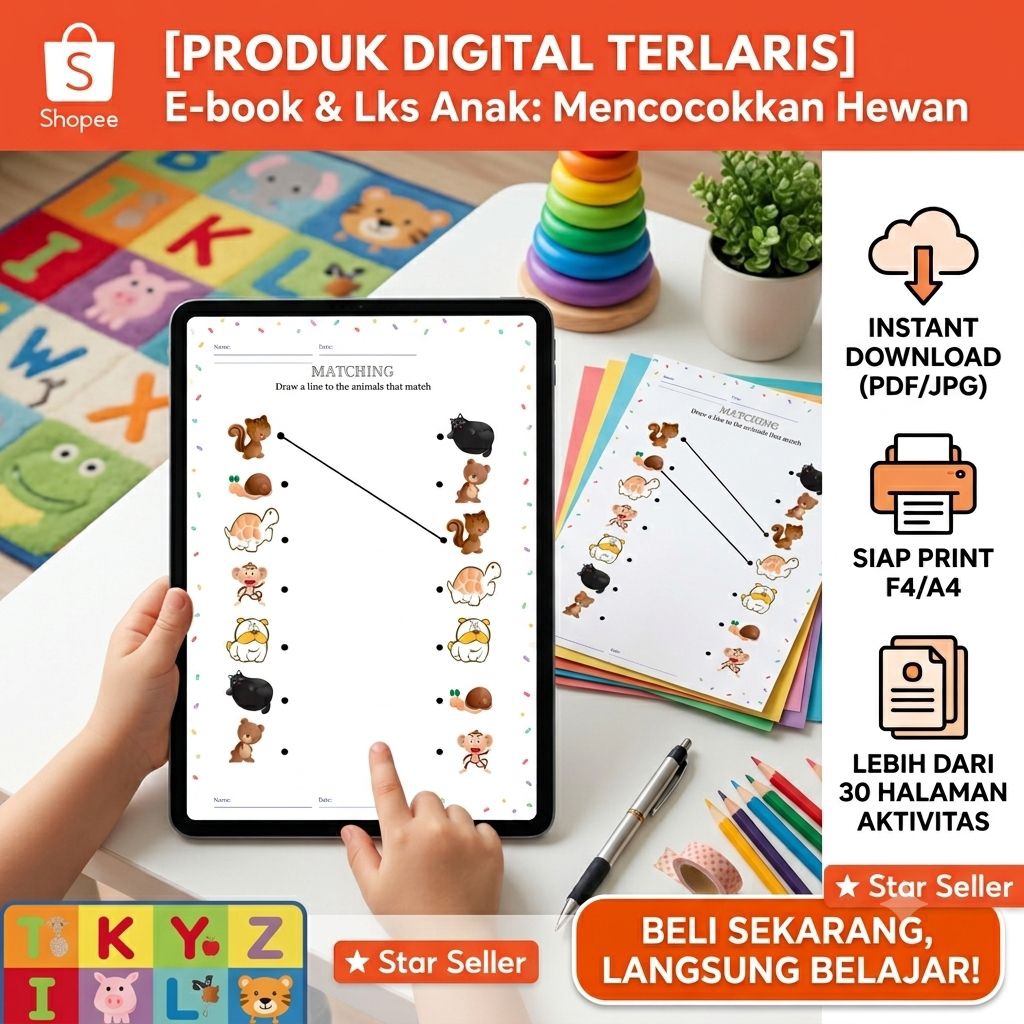 Ebook Anak Worksheet Kegiatan PAUD TK Belajar Mencocokkan Gambar Hewan Printable LK Anak Toddler Act