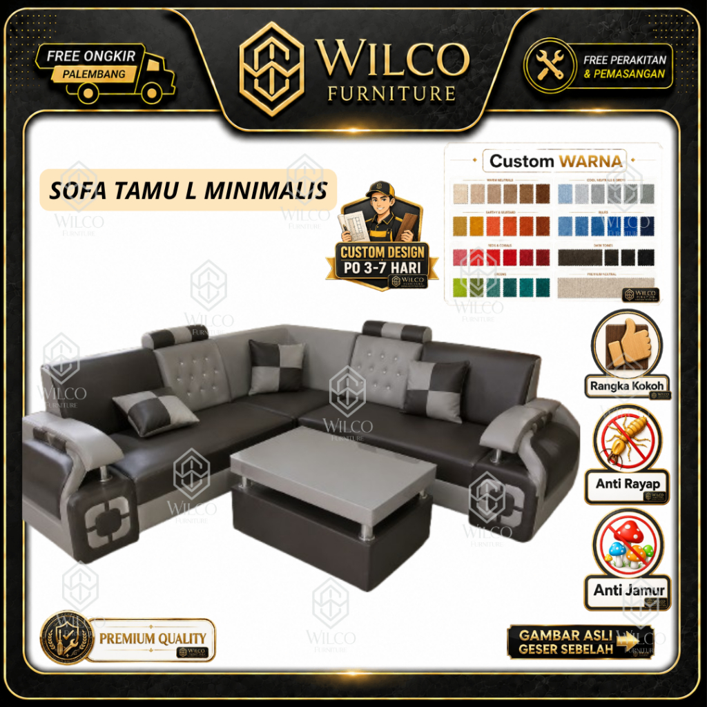 Sofa Tamu L Minimalis | Sofa Tamu L Sudut Modern Bahan Kulit