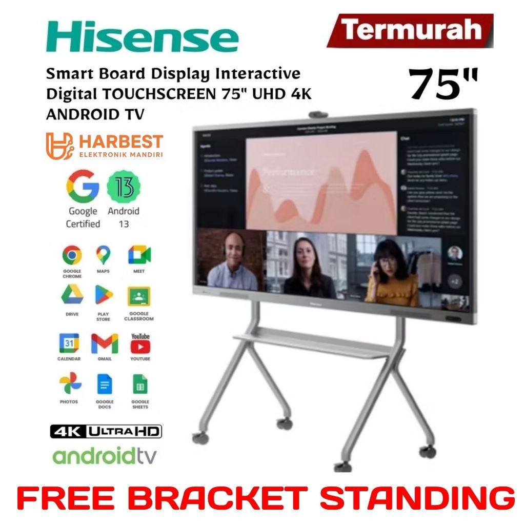 TERMURAH HISENSE 4K Smart Board 75" INTERACTIVE Display ANDROID TOUCHSCREEN Digital