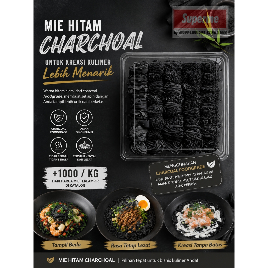 BLACK UDON / NUDOL HITAM /Udon mentah besar /mie mentah / mie udon /Japanesse udon / korean udon / u
