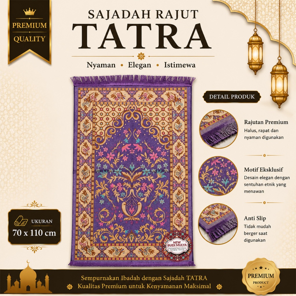 Sajadah Rajut Tatra Ungu 70x110cm Motif Etnik Anti Slip Premium Quality