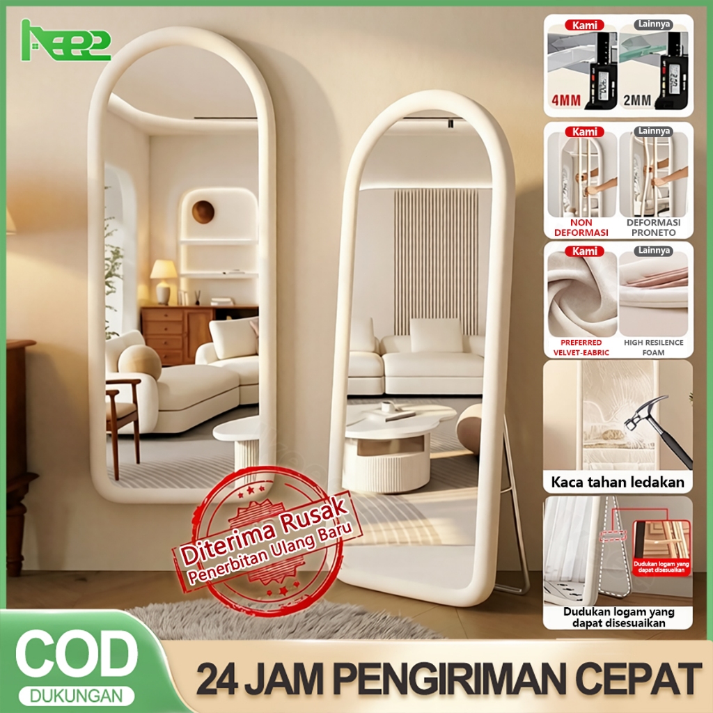 Standing Mirror Aesthetic Full Body Frameless Oval 160x60cm Premium