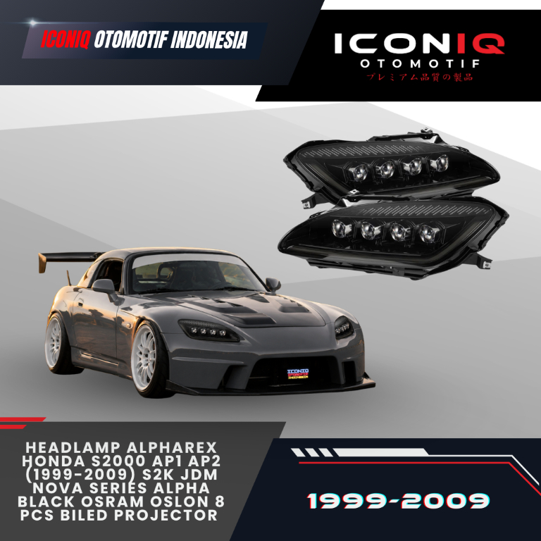 HEADLAMP ALPHAREX HONDA S2000 AP1 AP2 (1999-2009) S2K JDM NOVA SERIES ALPHA BLACK OSRAM OSLON 8 PCS 