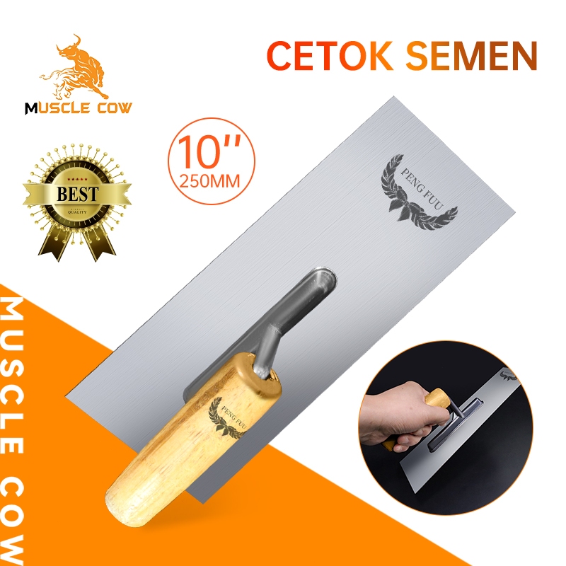 MUSCLE COW Cetok Semen 10" (250mm) dengan Bilah Baja Berkualitas dan Gagang Kayu untuk Plesteran, Pe