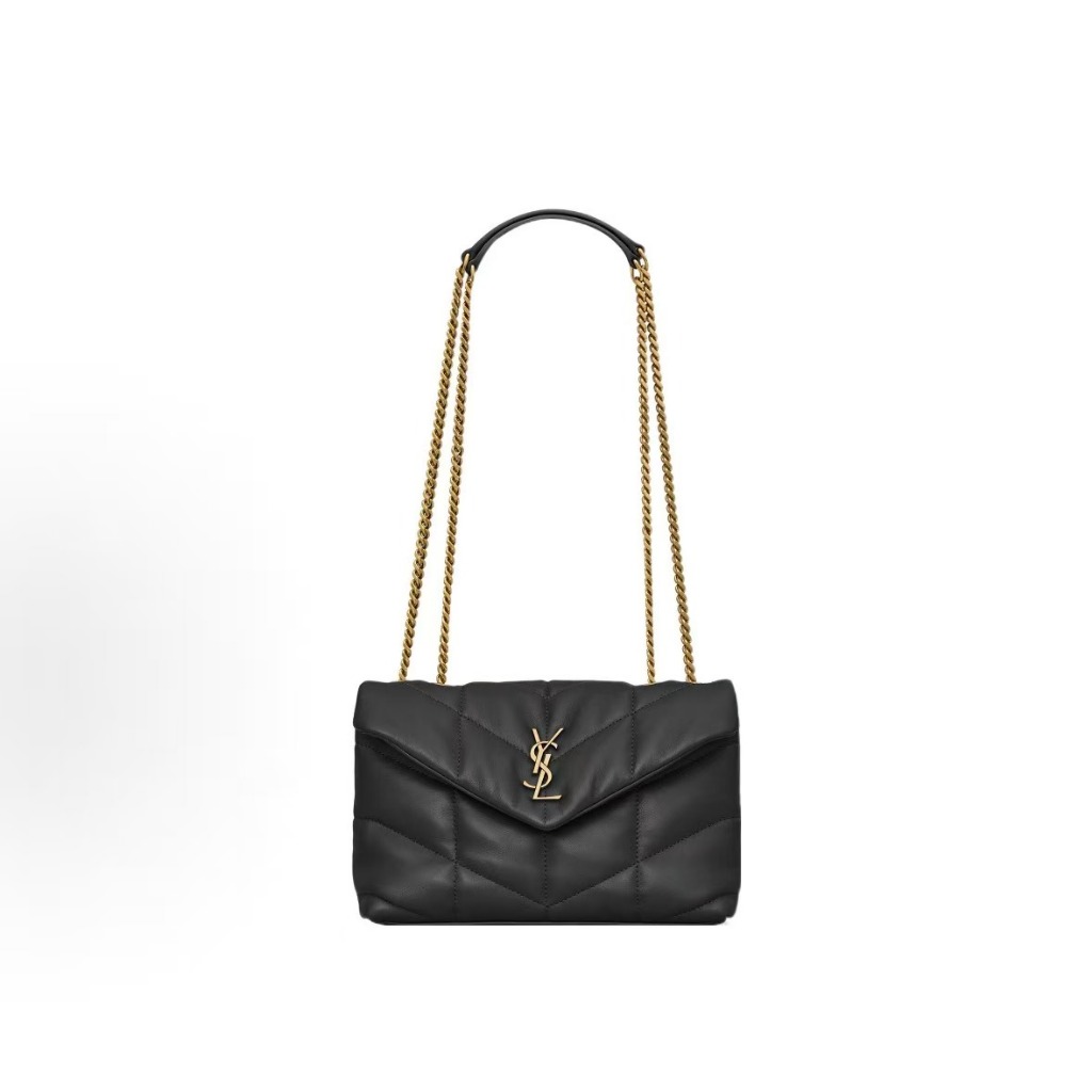 YSL PUFFER antique bronze metal accessories, double leather edge chain shoulder strap, lambskin hand